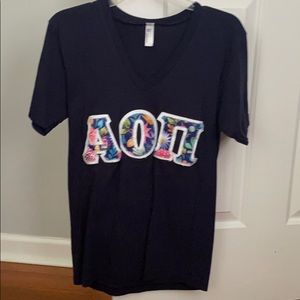 Alpha Omicron Pi Stitch Letter Shirt